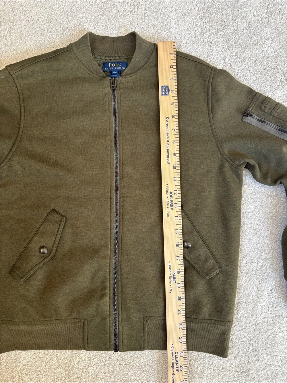 Polo Ralph Lauren Bomber Jacket Quilted Lined Full Zip Army Green Boys 14 Large